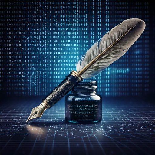 Concept d'une plume et un encrier pour rédiger du contenu web de qualité